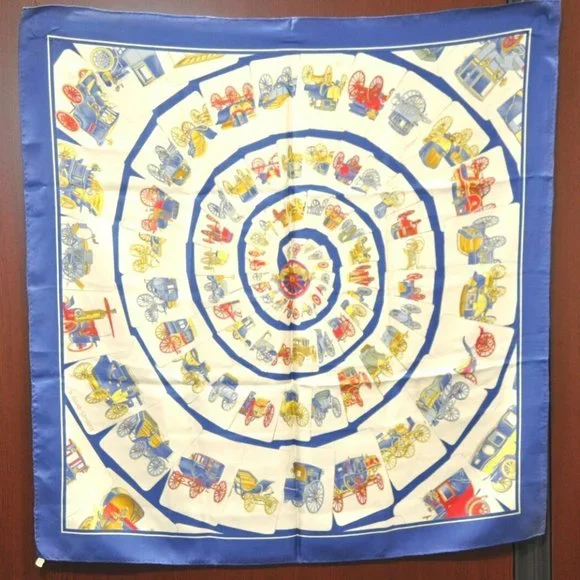 Authentic HERMES Carre 90 Scarf "CARROSSERIE" Silk Blue - Picture 2 of 14